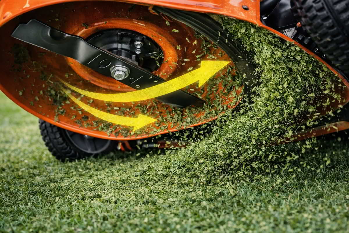 lawn mower mulching blade cutting grass clippings into small pieces