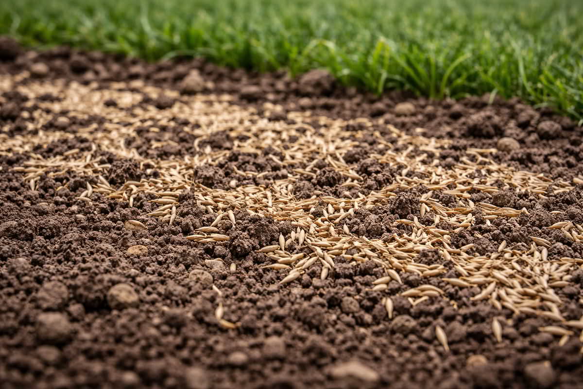 grass seed making direct contact with soil surface
