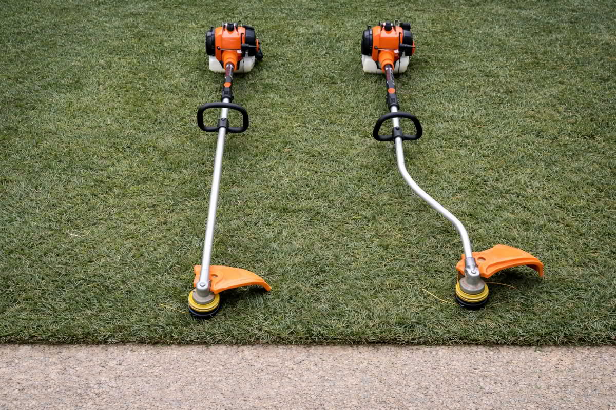 comparison of straight shaft and curved shaft string trimmer designs